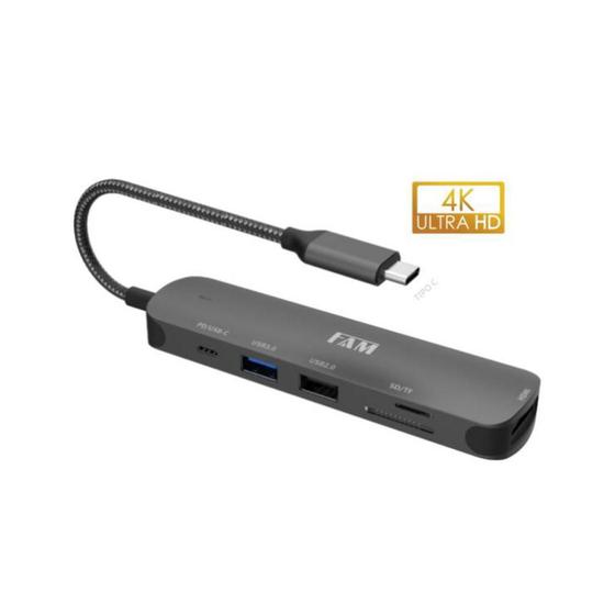 Imagem de Adaptador Hub Usb + HDMI 4K =  Hub Tipo-C Usb 3.0 - Hub 4 em 1 FAM