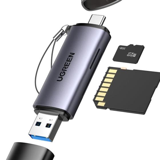 Imagem de Adaptador Leitor de Cartão Ugreen USB + USB-C 3.0 5Gbps Para SD TF