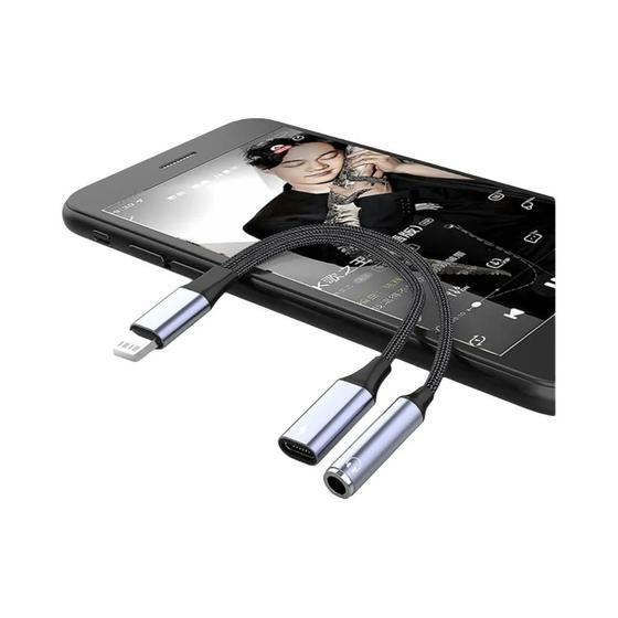 Imagem de Adaptador Lightning para 3.5mm iPhone 12/13/14 Pro - Conector de Áudio com Divisor