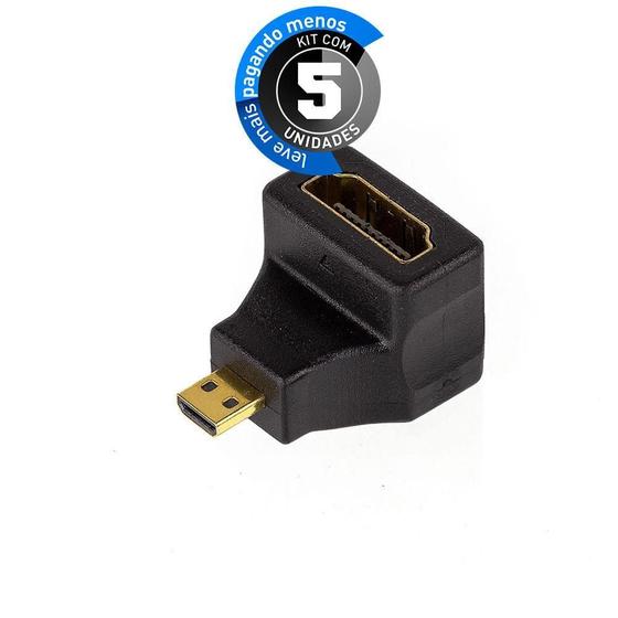 Imagem de Adaptador Micro Hdmi Macho Para Hdmi Fêmea 90 - Kit 5