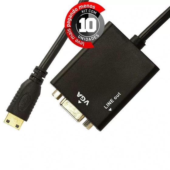 Imagem de Adaptador Mini Hdmi Para Vga Com Áudio - Kit 10