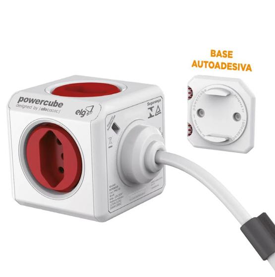 Imagem de Adaptador Múltiplo Branco/Vermelho Com 5 Tomadas Bivolt - Elg 