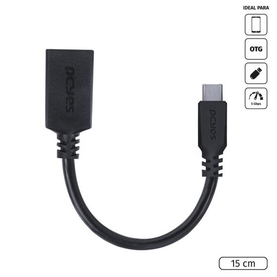 Imagem de Adaptador Otg Tipo C Para Usb A 3.0 Para Celular Smartphone 15 Cm Preto - P3amup-15