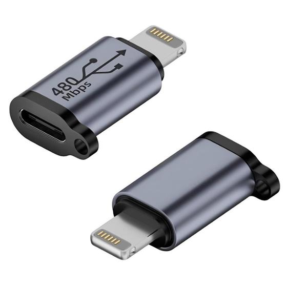 Imagem de Adaptador OTG USB Tipo-C  Femea  Com Entrada Para Lightining Carregamento e Dados