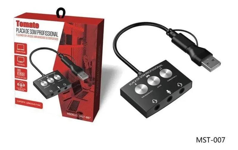 Adaptador Placa De Som Profissional Usb+type-c Tomate Mst007 Menor preço em Adaptador Placa De Som Profissional Usb+type-c Tomate Mst007