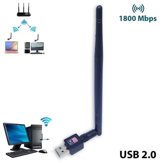 Imagem de Adaptador Receptor Wireless Usb Wifi 1800mbps Pc E Notebook - KAPBOM