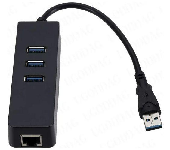 Imagem de Adaptador Rede Rj45 Ethernet Lan + Hub Com 3 Portas Usb 3.0