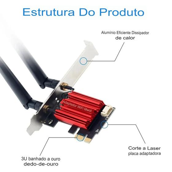 Imagem de Adaptador Sem Fio Fengvi-Wifi 5 PCI-E AC1200 Banda Dupla 2.4G/5GHz Conectividade Rápida