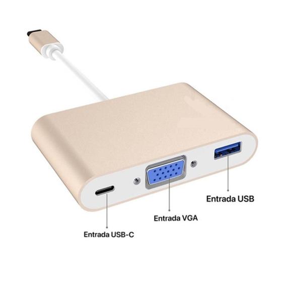 Imagem de Adaptador tipo c 3 em 1 usb-c vga thunderbolt 1080p usb 3.0 le-4119 itblue