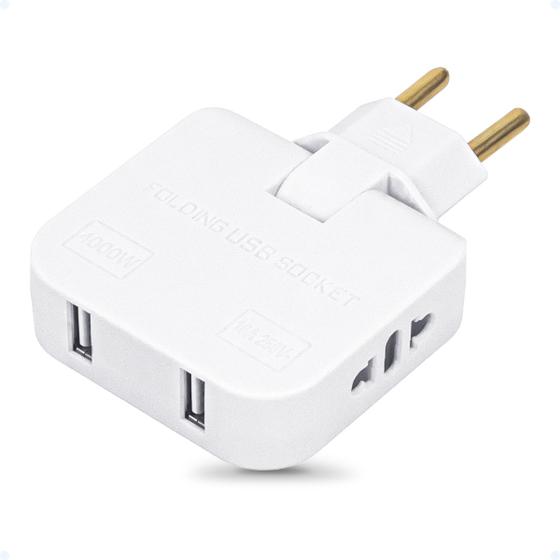 Imagem de Adaptador Tomada Plug T Articulado USB 2 Saídas 16A 250v