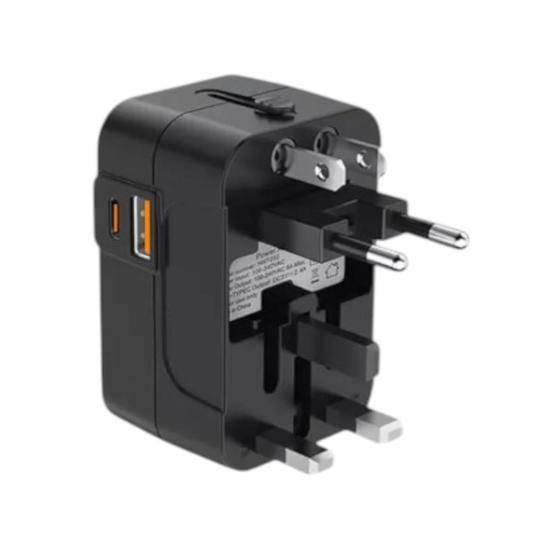 Imagem de Adaptador Universal De Viagem Com Portas Usb E Tipo-c, Carregador Rápido Pd 20w E Qc 18w, Compatível Com Tomadas Em Eua,