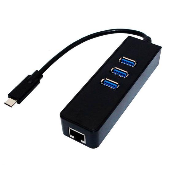 Imagem de Adaptador USB 3.0 HUB Tipo C RJ45 Ethernet 3 portas USB