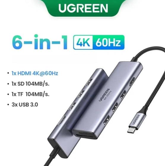 Imagem de Adaptador Usb C Thunderbolt 4K 60Hz Leitor Cartão Hub 6 Em 1