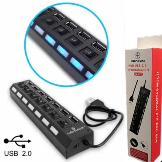 Imagem de Adaptador USB com 7 Portas e LED  Conecte Rápido Seus Dispositivos