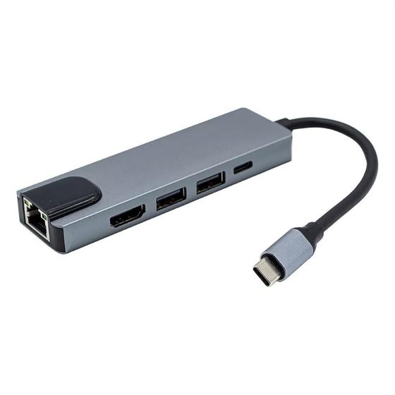 Imagem de Adaptador usb tipo c com 2 saidas usb hdmi 4k tipo c rj45 md9