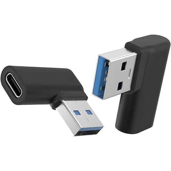 Imagem de Adaptador USB Tipo C Fêmea para USB 3.0 Macho Curva 90
