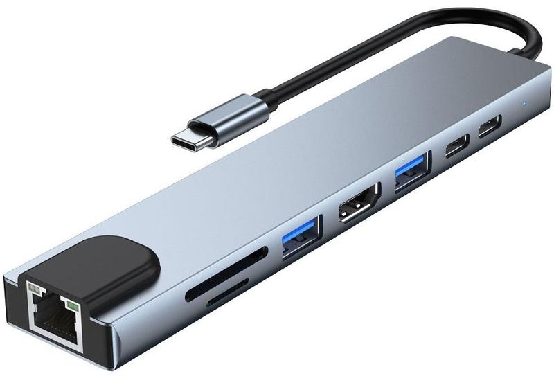 Imagem de Adaptador USB Tipo C para HDMI, USB 3.0, USB Tipo C, RJ45, Leitor de Cartão EXBOM - BYL-2017L