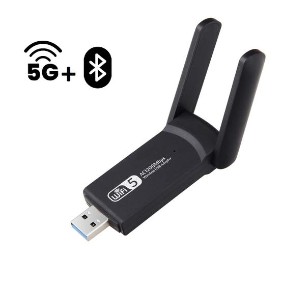 Imagem de Adaptador Wifi 5Ghz Usb 3.0 Dual band 5g 1300Mbps + Bluetooth Internet de Fibra