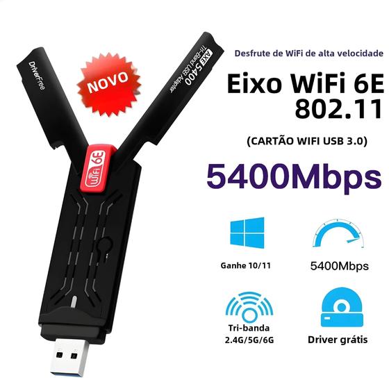 Imagem de Adaptador WiFi6E AX5400 USB 3.0 Antena de alto ganho de banda tripla para PC laptop Win 10 11 Driver