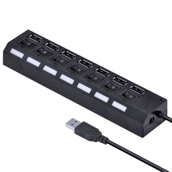 Imagem de Adaptadores Usb Cabo Hub 2.0 7 Portas Com Led E Entrada