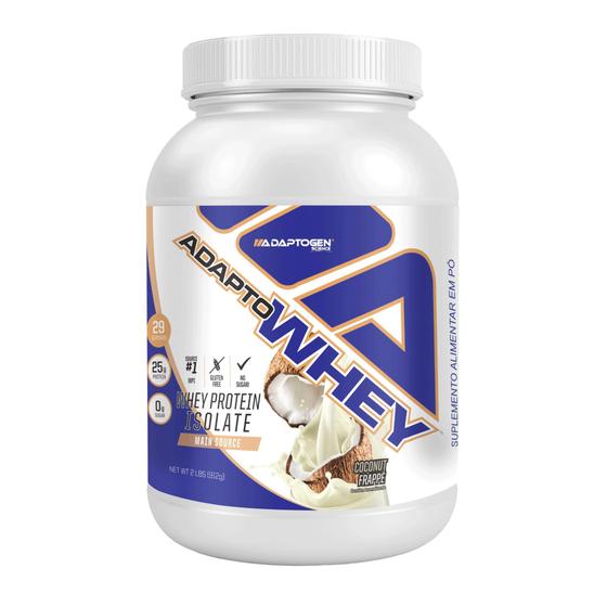 Adapto Whey Protein Isolate 912g Frapê de Coco - Adaptogen Science Menor preço em Adapto Whey Protein Isolate 912g Frapê de Coco - Adaptogen Science