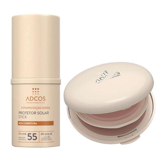 Imagem de Adcos Dermocosméticos Kit - Protetor Solar Pó Compacto Com Cor Peach + Protetor Solar Stick Com Cor Ivory