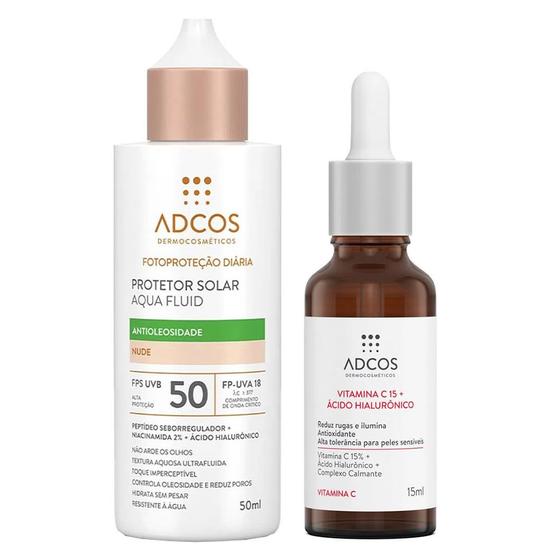 Imagem de Adcos Dermocosméticos Kit - Sérum Facial + Protetor Solar Facial Aqua Fluid com Cor Nude