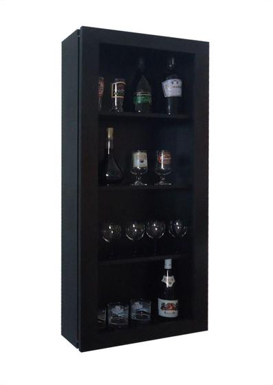 Imagem de Adega Bar para Vinhos e Bebidas Cristaleira Suspenso de Parede para Sala Estar ou Jantar Preto