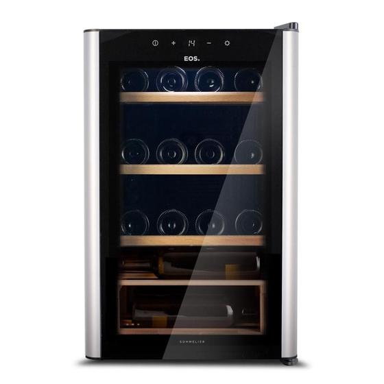 Adega Climatizada 22 Garrafas EOS Premium com Porta de Vidro e Inox Prateleira de Madeira com Compressor EAC24IM 220V Imagem de Adega Climatizada 22 Garrafas EOS Premium com Porta de Vidro e Inox Prateleira de Madeira com Compressor EAC24IM 220V