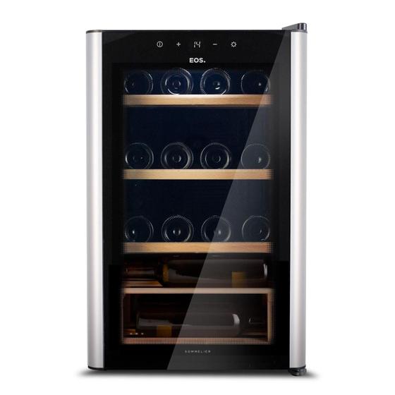 Adega Climatizada 24 Garrafas EOS Premium com Porta de Vidro e Inox Prateleira de Madeira com Compressor EAC24IM 220V