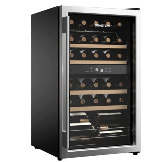 Imagem de Adega Climatizada Brastemp Dual Zone 33 Garrafas com Painel Touch Inox/Preto 127V - BZB33BE