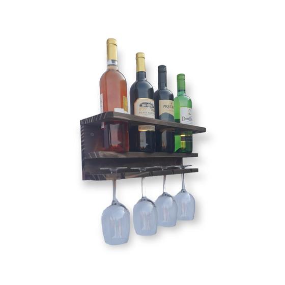 Imagem de adega de parede suporte para garrafas e taças de vinho fabricada em madeira