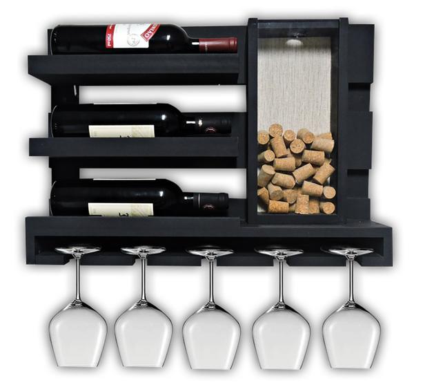 Adega De Parede Suporte Vinhos Garrafas Madeira MDF Porta Taças Bar Barzinho MDF Preto Fosco Menor preço em Adega De Parede Suporte Vinhos Garrafas Madeira MDF Porta Taças Bar Barzinho MDF Preto Fosco