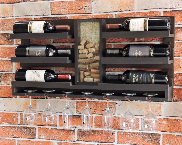 Adega Madeira De Parede Para Garrafas Vinhos Decoração Porta Rolhas e Porta Taças Tabaco Fosco Menor preço em Adega Madeira De Parede Para Garrafas Vinhos Decoração Porta Rolhas e Porta Taças Tabaco Fosco