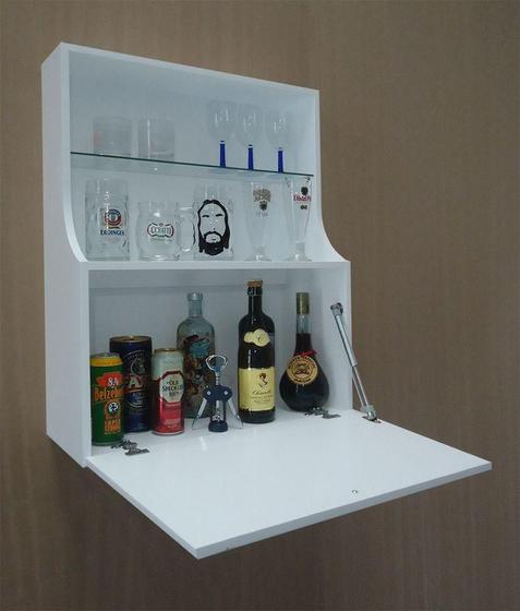 Imagem de Adega Mini Bar Armário Suspenso para Bebidas Copos e Taças Porta Basculante - Branco Laca