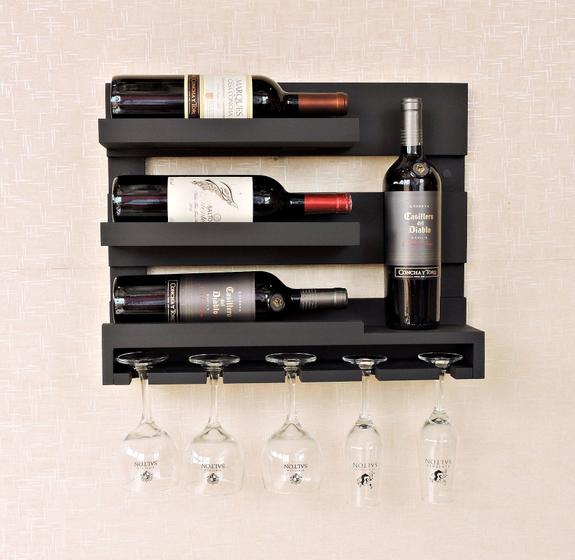 Adega Vinhos De Parede Madeira MDF Porta Taças Bar Barzinho MDF Preto Fosco Menor preço em Adega Vinhos De Parede Madeira MDF Porta Taças Bar Barzinho MDF Preto Fosco
