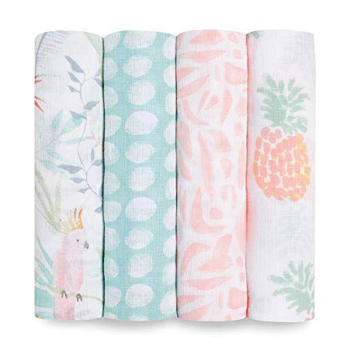 Imagem de aden + anais Essentials Swaddle Blanket, Boutique Muslin Blankets for Girls & Boys, Baby Receiving Swaddles, Ideal Newborn & Infant Swaddling Set, Perfect Shower Gifts, 4 Pack, Tropicalia