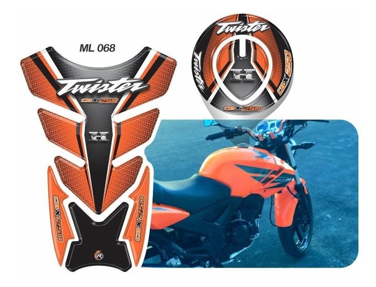 Imagem de Adesivo Cbx250 Twister Tankpad Resinado Laranja + Bocal Ml68