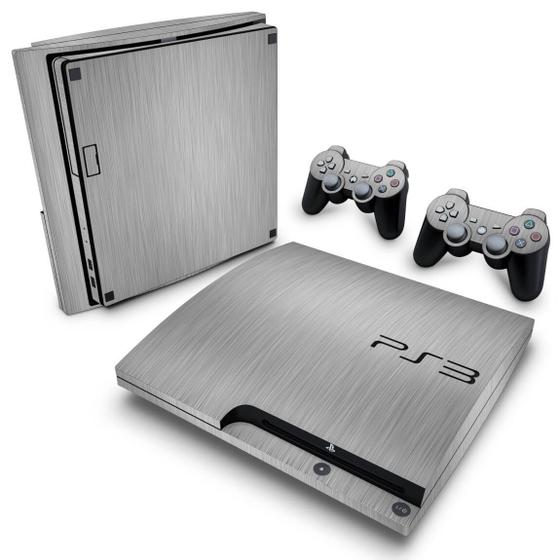 Imagem de Adesivo Compatível PS3 Slim Skin - Aço Escovado Cinza