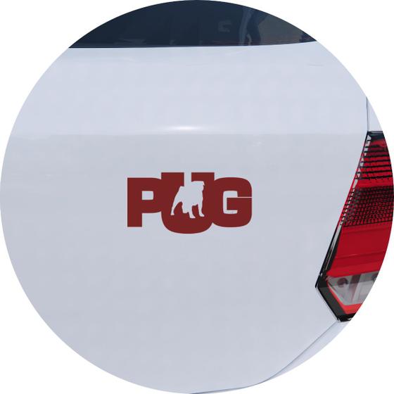 Imagem de Adesivo de Carro Cachorro Pug Escrito - Cor Vinho