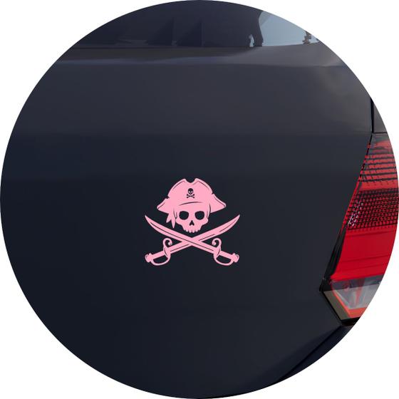 Imagem de Adesivo de Carro Caveira Pirata - Cor Rosa