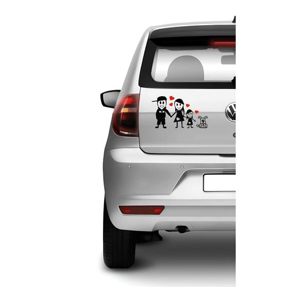 Imagem de Adesivo de Carro Familia Feliz + filha + Cachorro