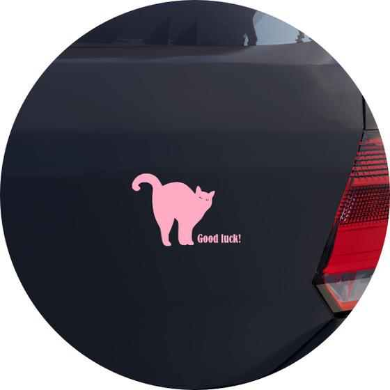 Imagem de Adesivo de Carro Gato Preto da Sorte - Cor Rosa Claro