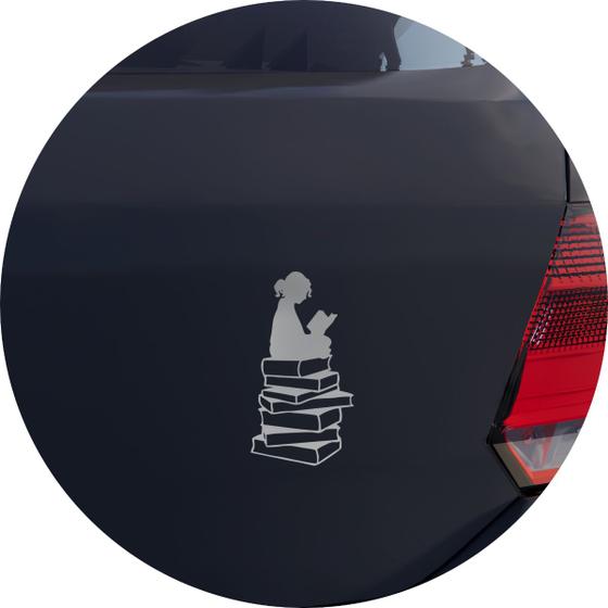 Imagem de Adesivo de Carro Menina Lendo - Amor por Leitura - Cor Rosa Claro