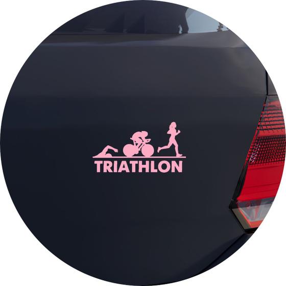 Imagem de Adesivo de Carro Triathlon Esporte Feminino - Cor Rosa Claro