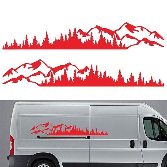 Imagem de Adesivo de carro Wilove Mountain Forest Graphic Vinyl x2 vermelho