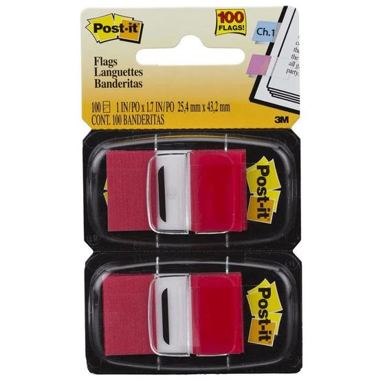 Adesivo de Páginas Postit Flags Vermelho 3M com 100 Folhas Bloco