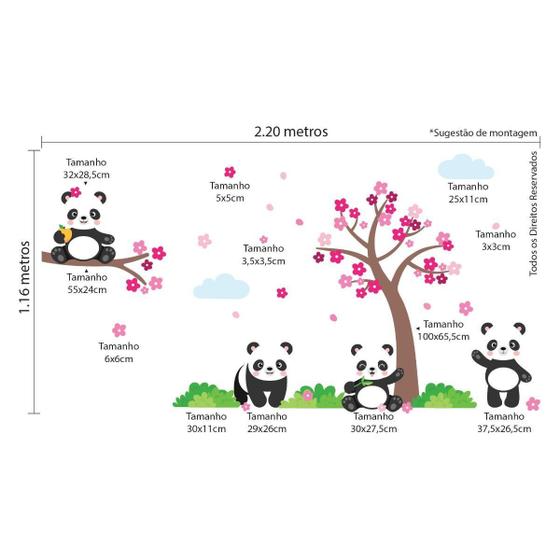 Imagem de Adesivo De Parede Árvore De Cerejeira E Pandas