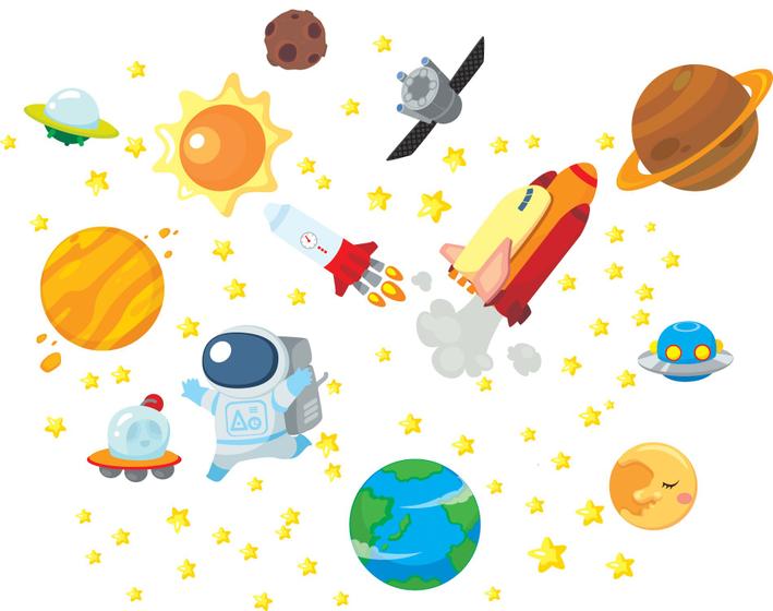 Imagem de Adesivo de Parede Astronauta no Espaço para Quarto Infantil