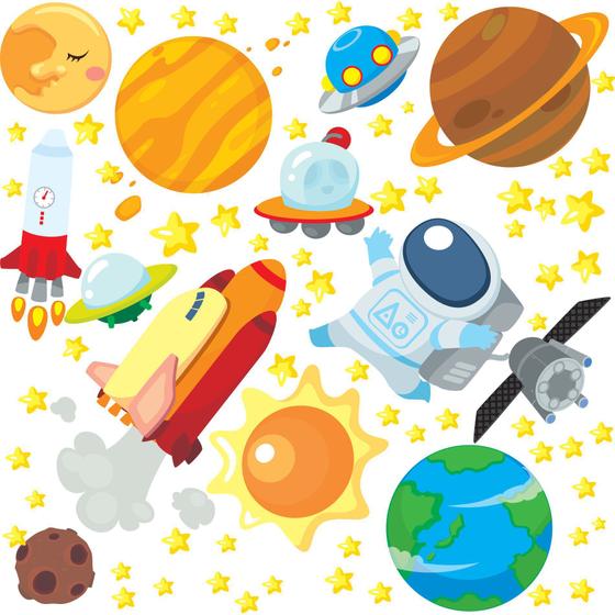 Imagem de Adesivo de Parede Astronauta no Espaço para Quarto Infantil